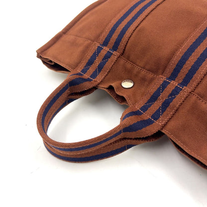 Hermes Sac Fourre Tout PM Canvas Navy Brown Handbag Gold — view 5