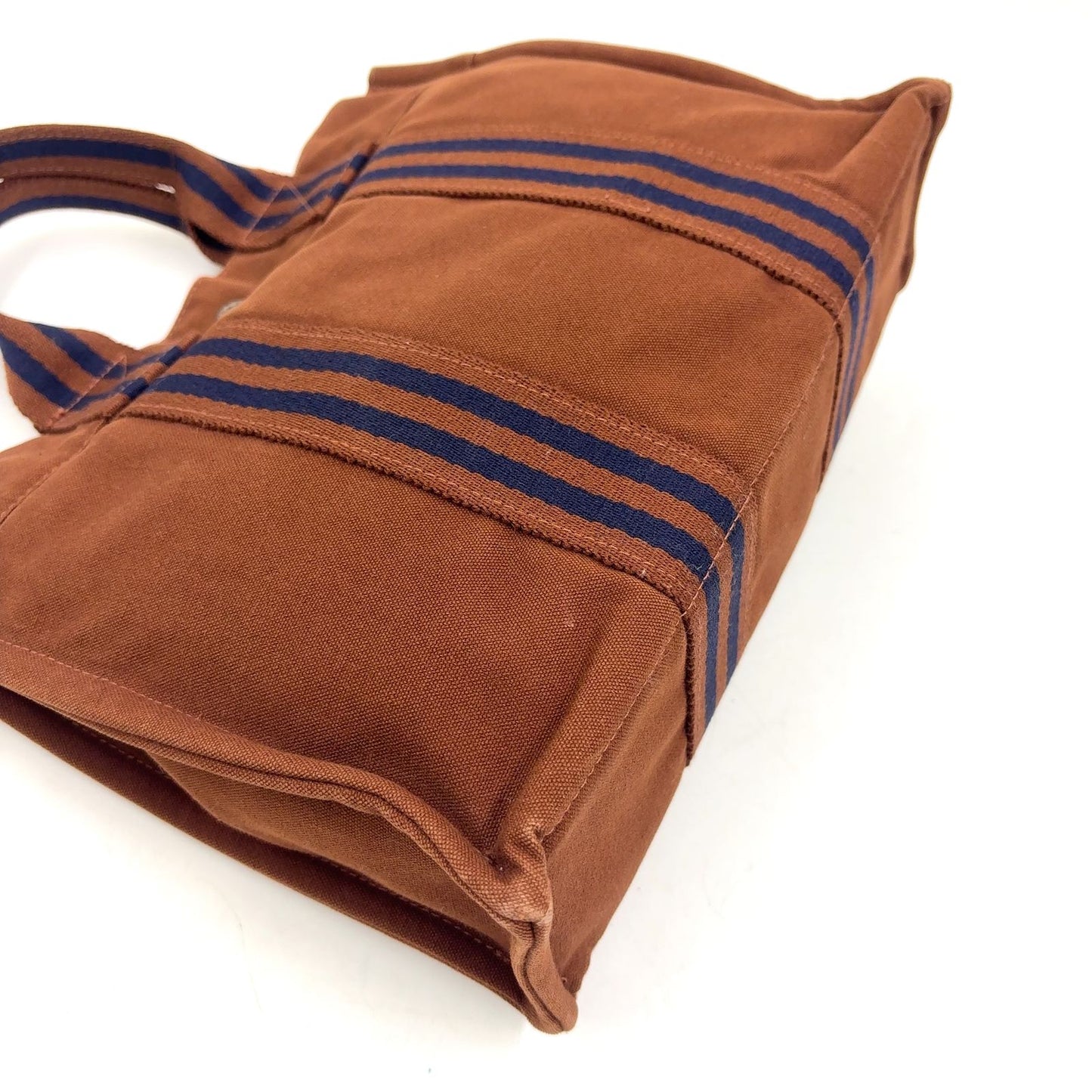 Hermes Sac Fourre Tout PM Canvas Navy Brown Handbag Gold — view 8