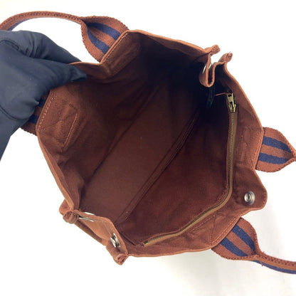 Hermes Sac Fourre Tout PM Canvas Navy Brown Handbag Gold — view 3