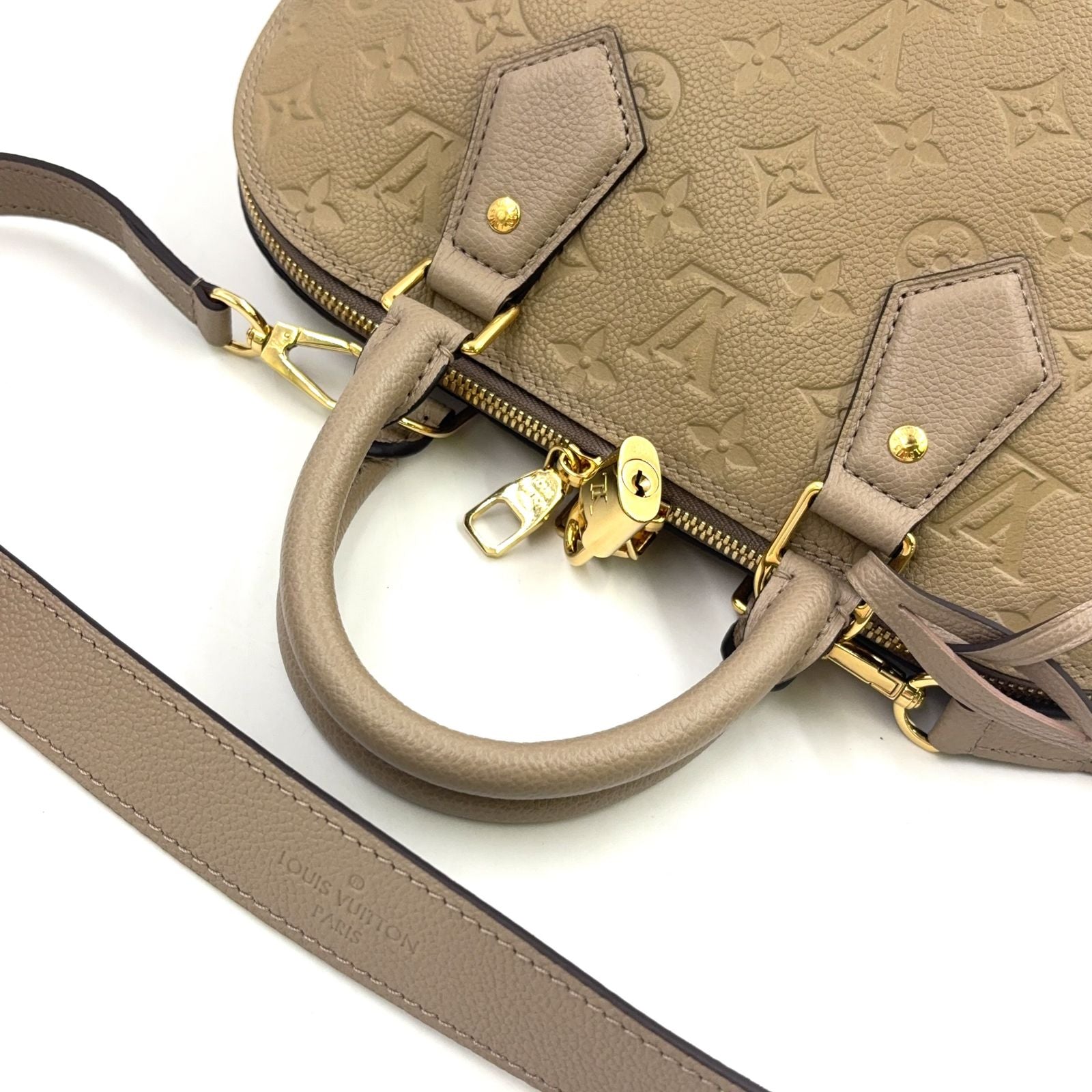 Louis Vuitton Neo Alma PM Monogram Empreinte Leather Gray Beige Handbag Gold — view 8