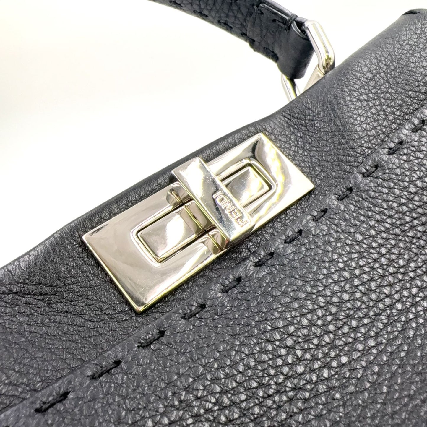Fendi Peekaboo Iconic Selleria Leather Black Handbag Silver — view 7