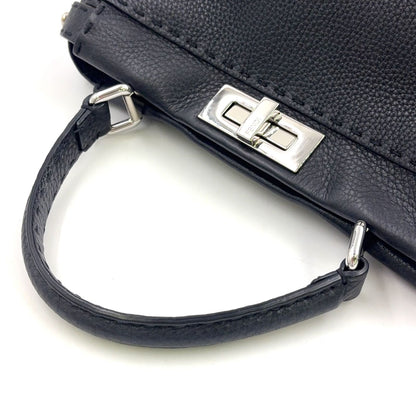 Fendi Peekaboo Iconic Selleria Leather Black Handbag Silver — view 8