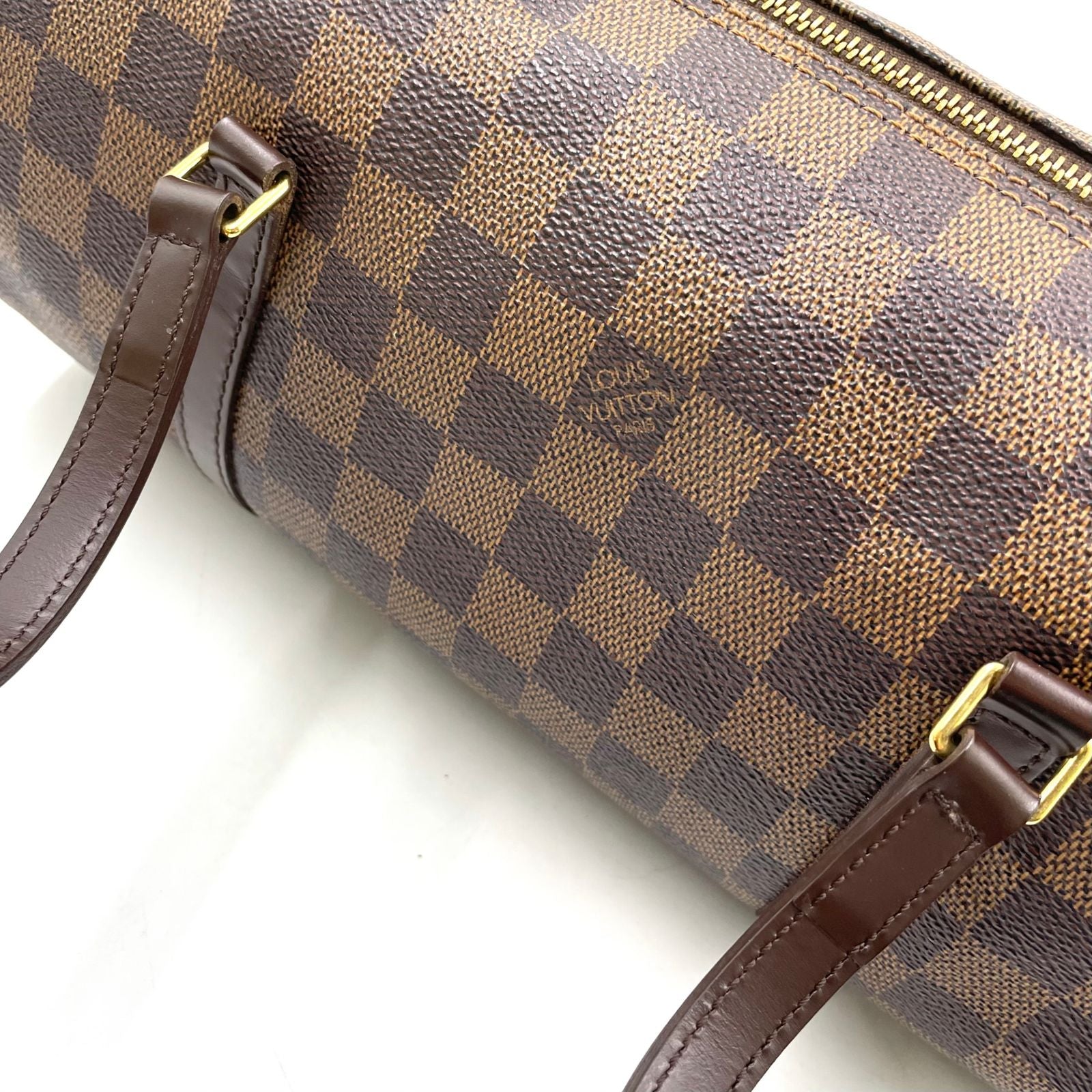 Louis Vuitton Papillon 30 Damier Ebene Leather Brown Handbag Gold — view 7