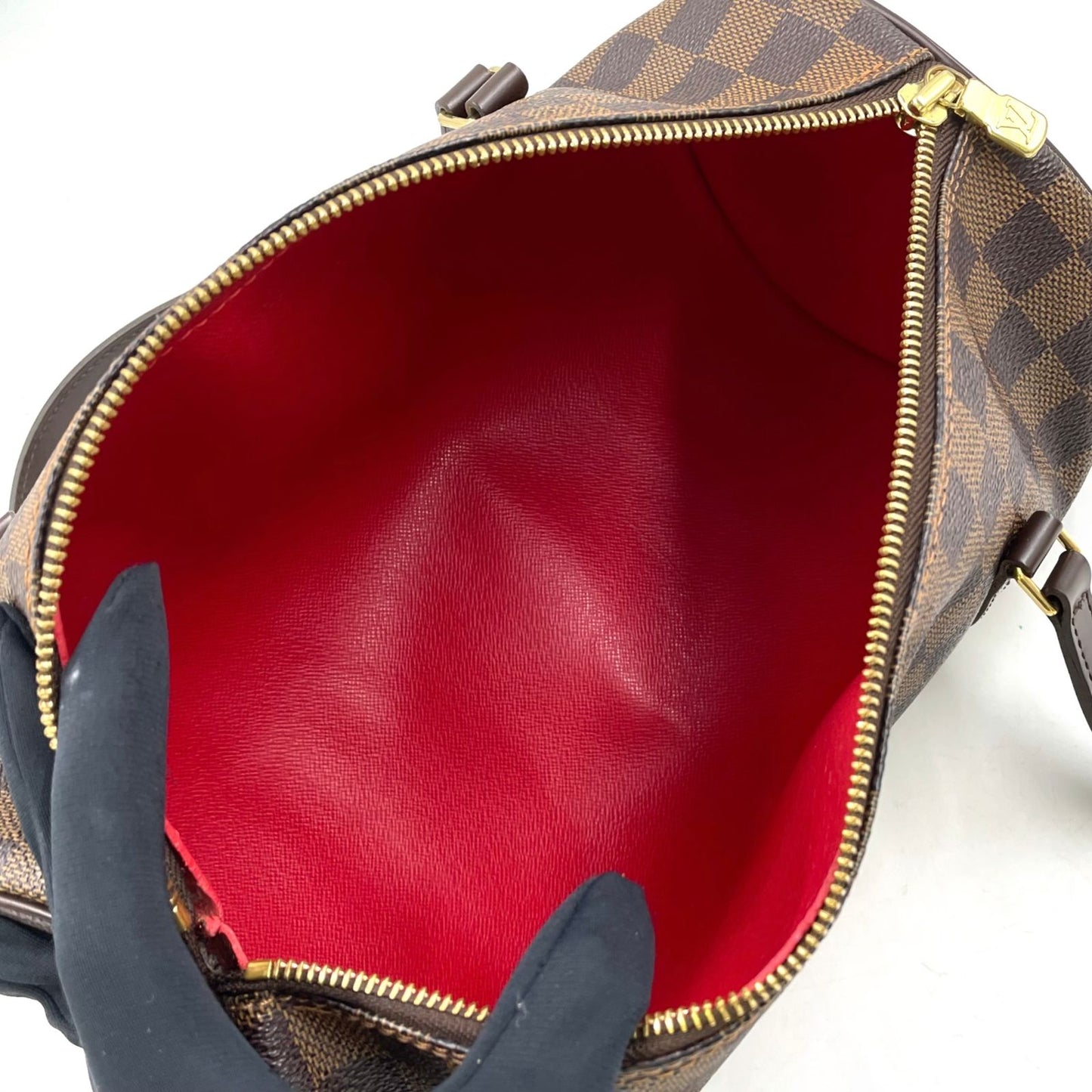Louis Vuitton Papillon 30 Damier Ebene Leather Brown Handbag Gold — view 3