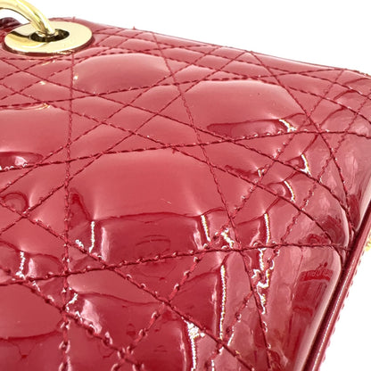 Dior Mini Lady 2-Way Shoulder Enamel Leather Red Handbag Gold — view 5