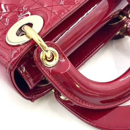 Dior Mini Lady 2-Way Shoulder Enamel Leather Red Handbag Gold — view 9