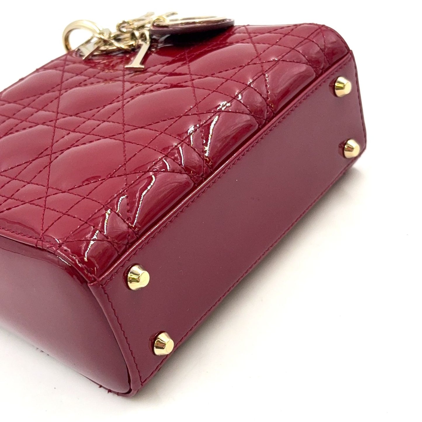 Dior Mini Lady 2-Way Shoulder Enamel Leather Red Handbag Gold — view 6