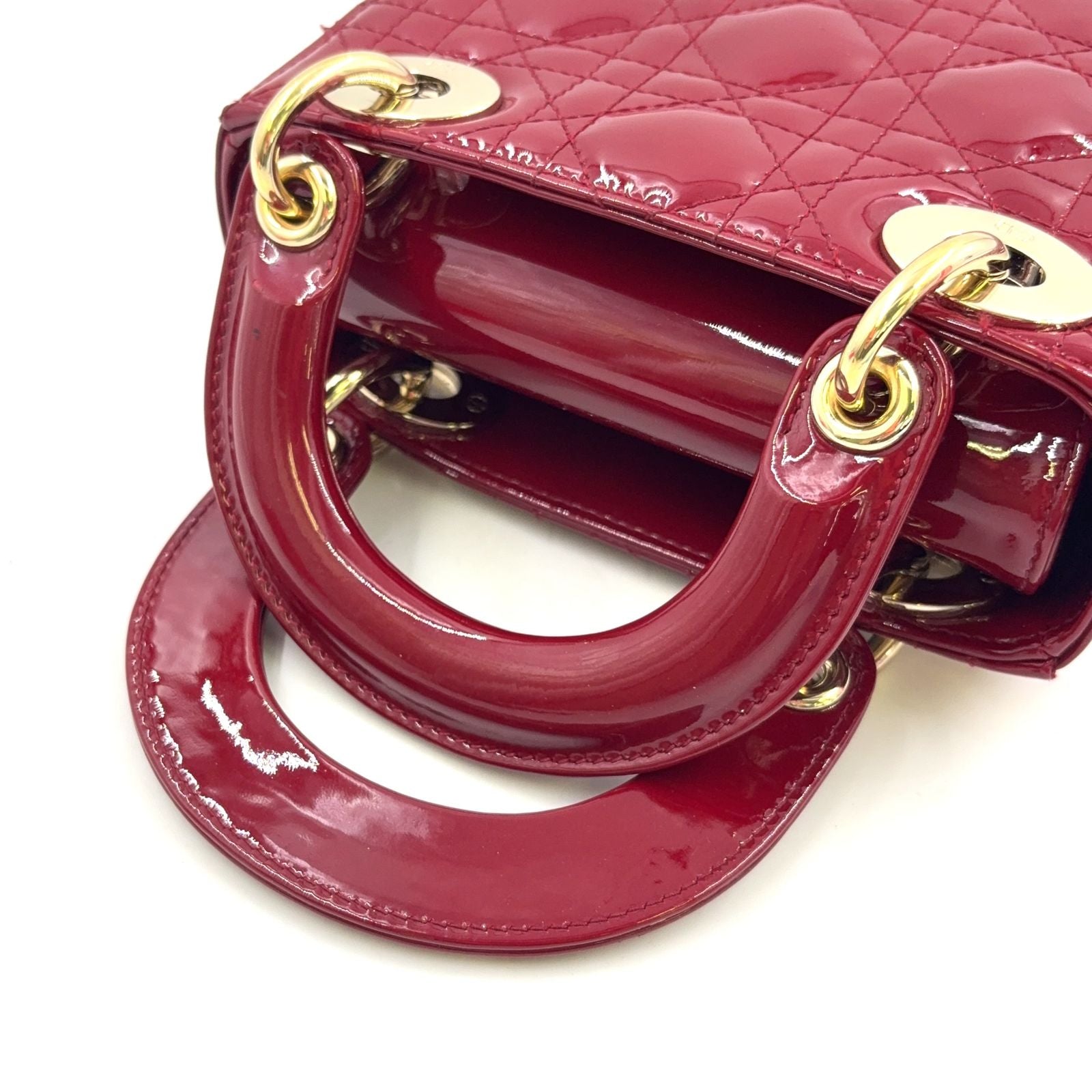 Dior Mini Lady 2-Way Shoulder Enamel Leather Red Handbag Gold — view 8