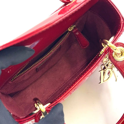 Dior Mini Lady 2-Way Shoulder Enamel Leather Red Handbag Gold — view 3