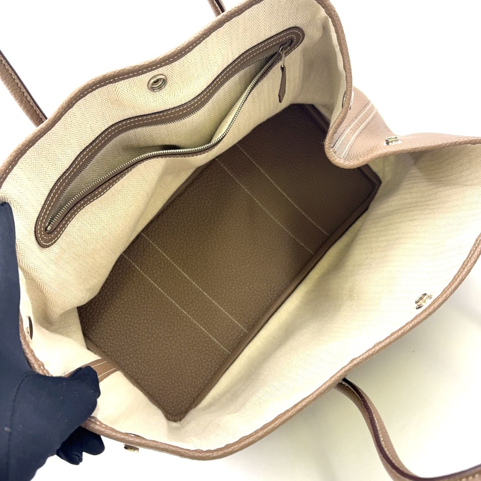 Hermes Garden Party TPM Leather Gray Beige Tote Silver — view 3