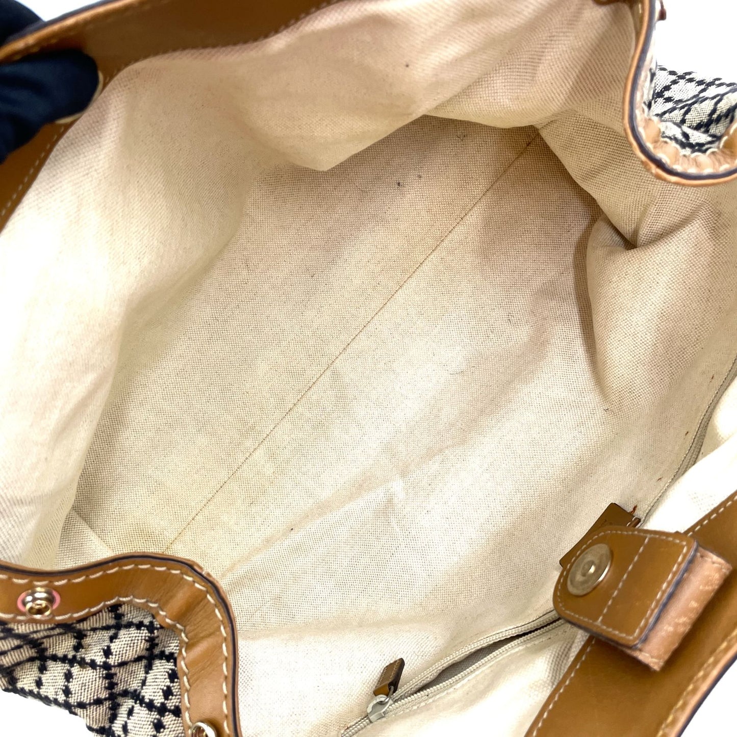 Gucci Ski Diamante Leather Canvas Beige Light Brown Handbag Gold — view 3