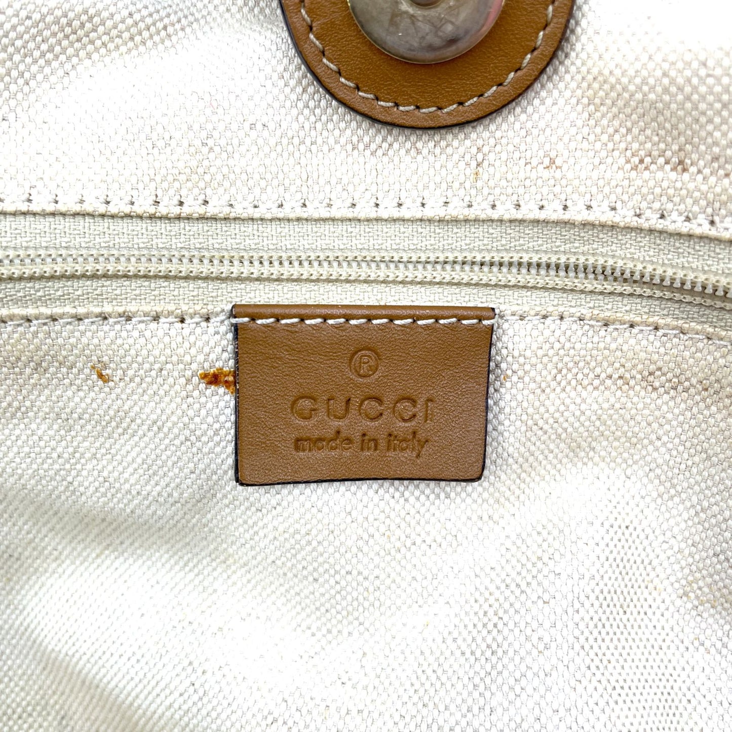 Gucci Ski Diamante Leather Canvas Beige Light Brown Handbag Gold — view 4