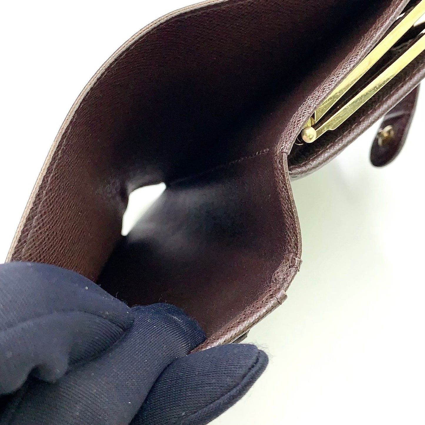 Louis Vuitton Portefeuille Damier Ebene Brown Bifold Wallet Gold — view 7