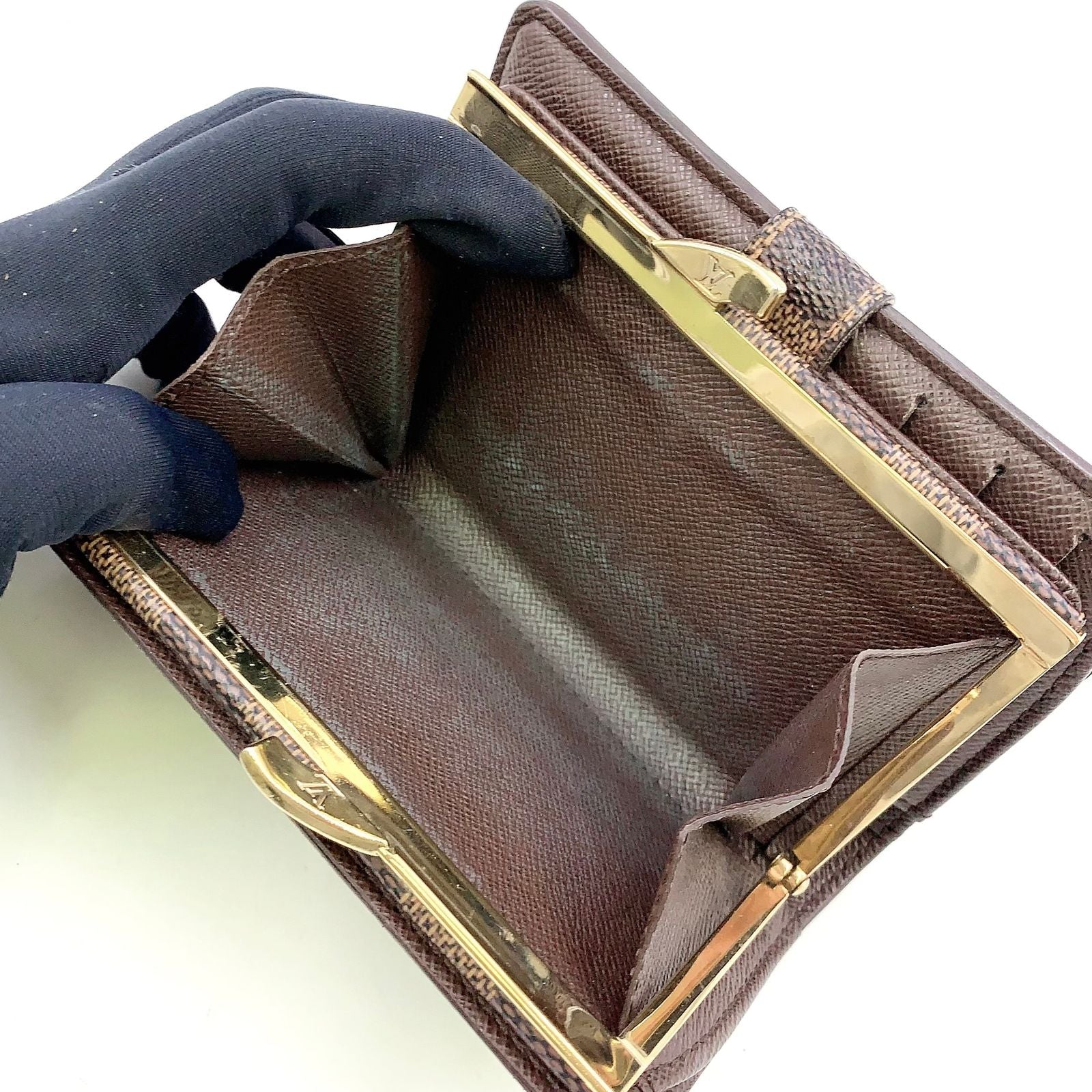 Louis Vuitton Portefeuille Damier Ebene Brown Bifold Wallet Gold — view 8