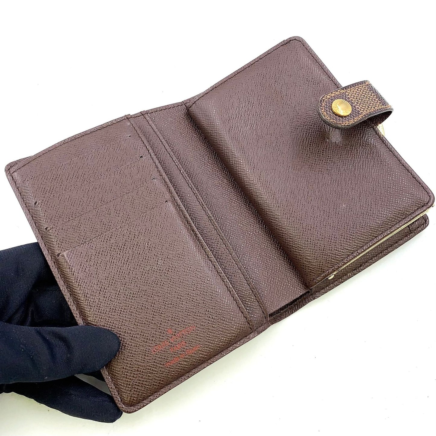 Louis Vuitton Portefeuille Damier Ebene Brown Bifold Wallet Gold — view 3