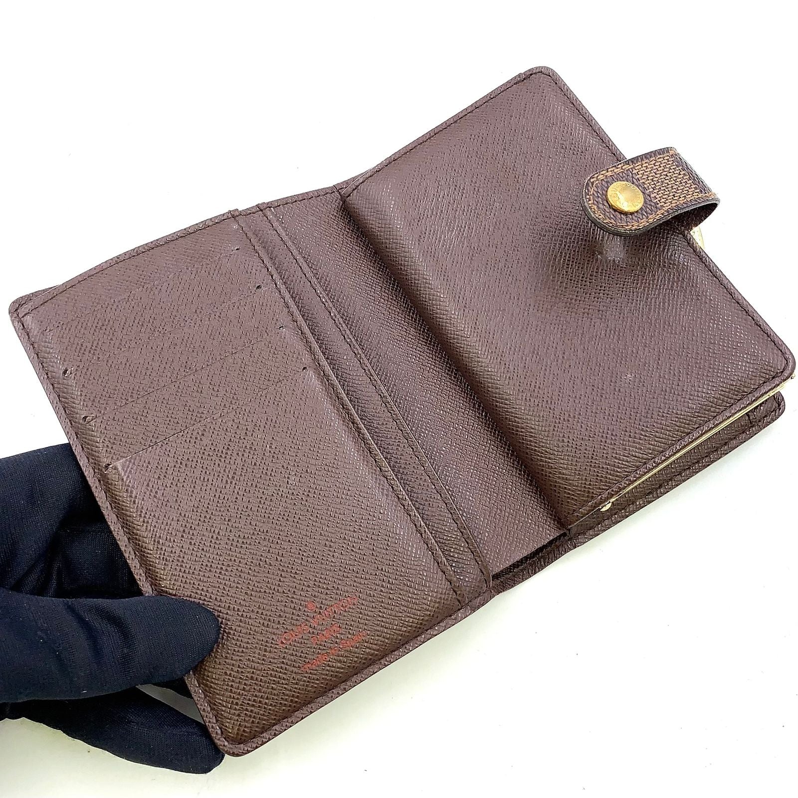 Louis Vuitton Portefeuille Damier Ebene Brown Bifold Wallet Gold — view 3