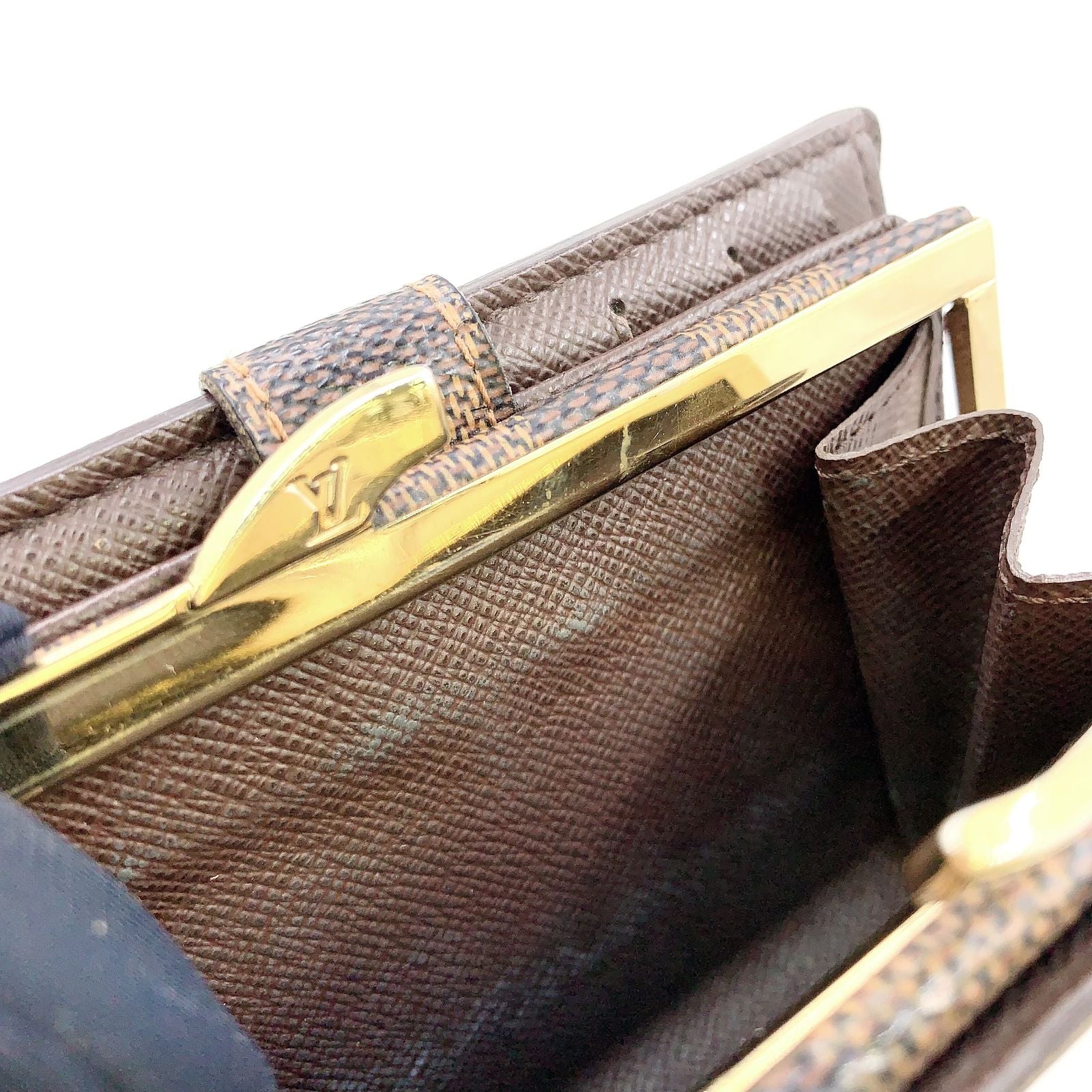 Louis Vuitton Portefeuille Damier Ebene Brown Bifold Wallet Gold — view 9