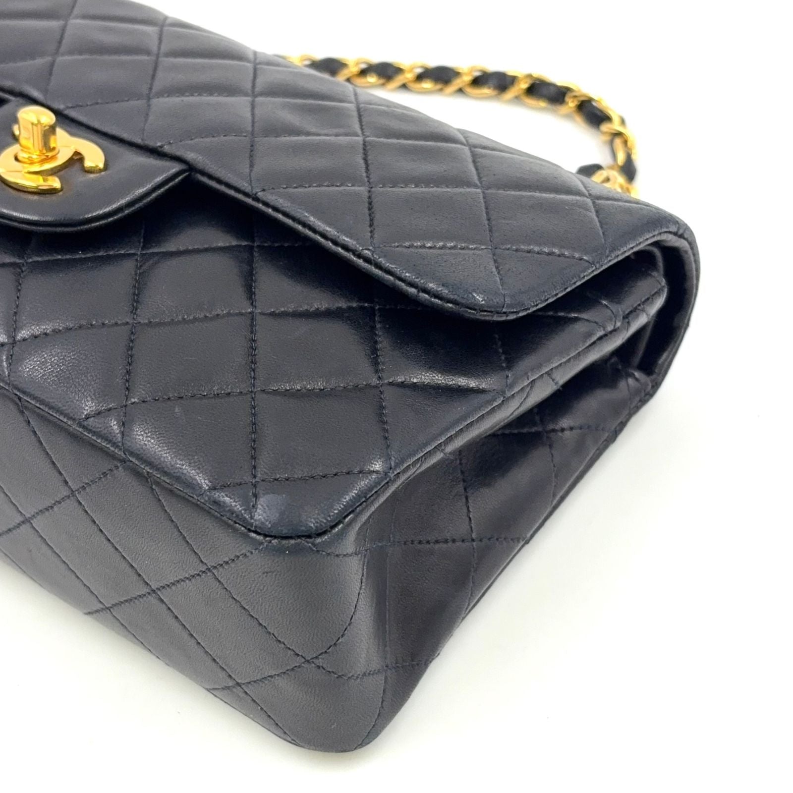 Chanel Double Flap Quilted Lambskin Black Chain Shoulder Bag Gold — view 5