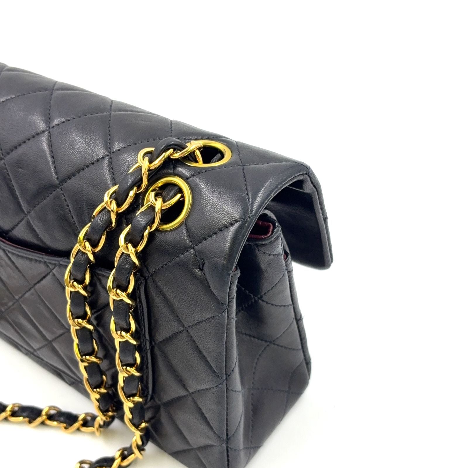 Chanel Double Flap Quilted Lambskin Black Chain Shoulder Bag Gold — view 8