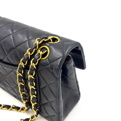 Chanel Double Flap Quilted Lambskin Black Chain Shoulder Bag Gold — view 8