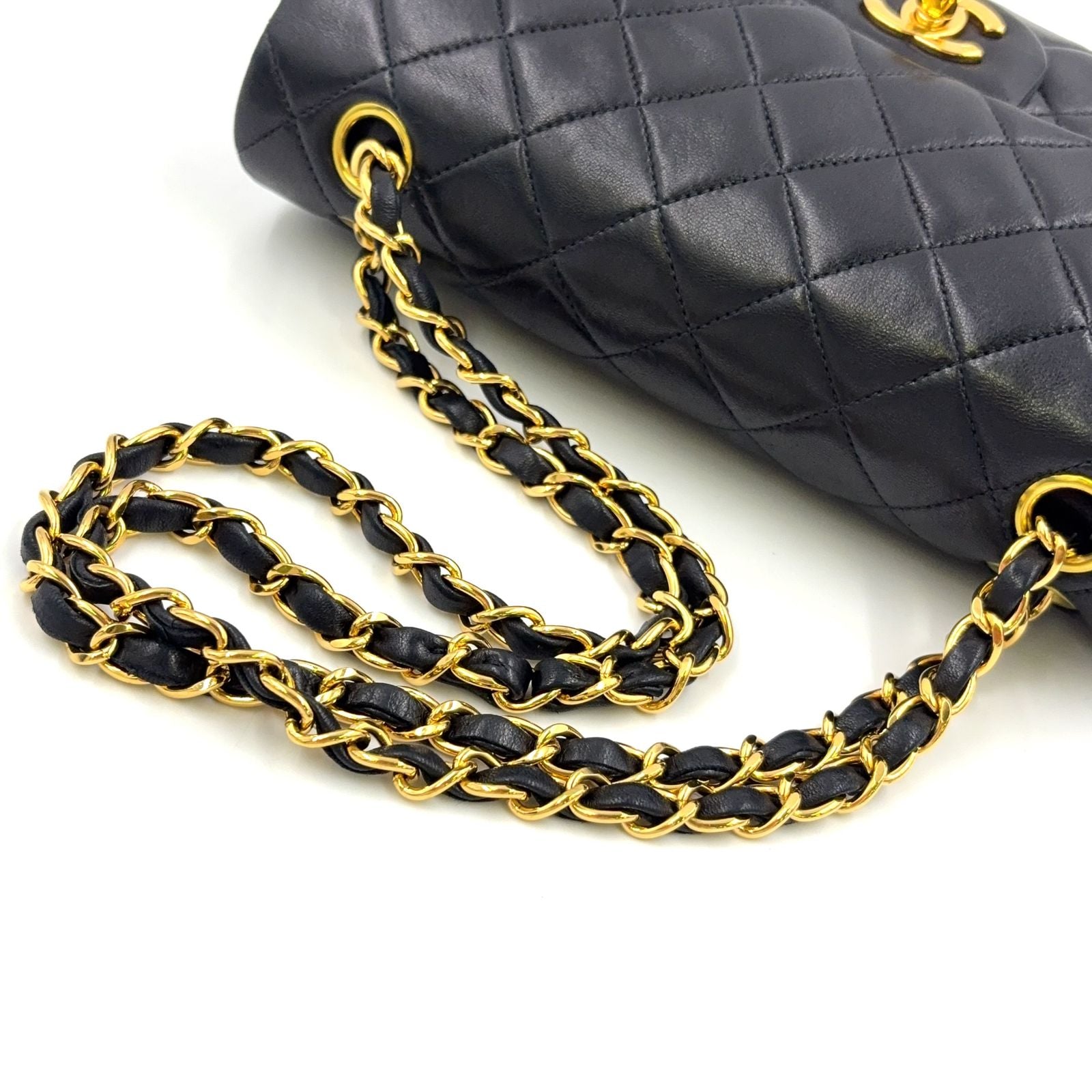 Chanel Double Flap Quilted Lambskin Black Chain Shoulder Bag Gold — view 7