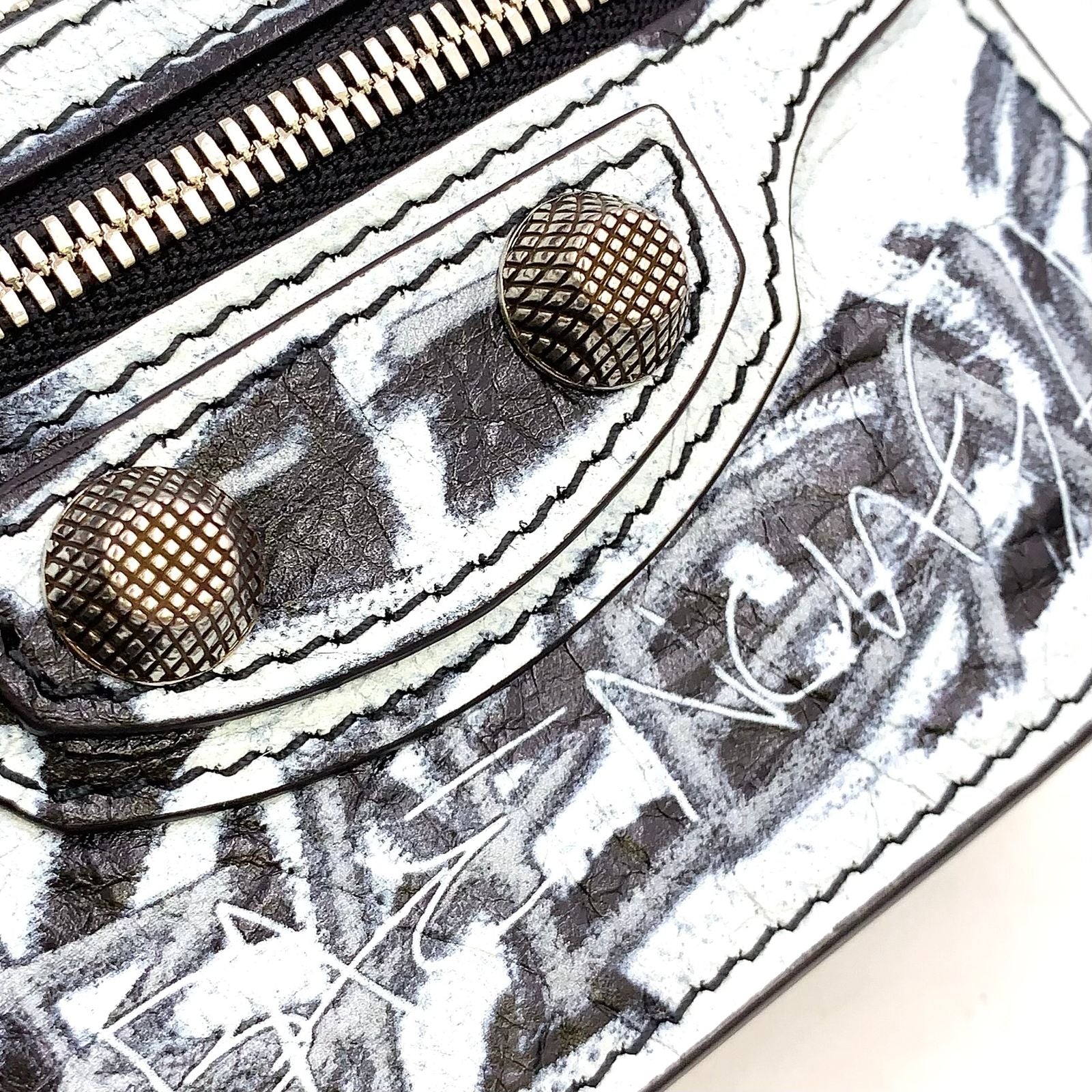 Balenciaga Luca Gor Graffiti Leather Black White Coin Case Silver — view 5
