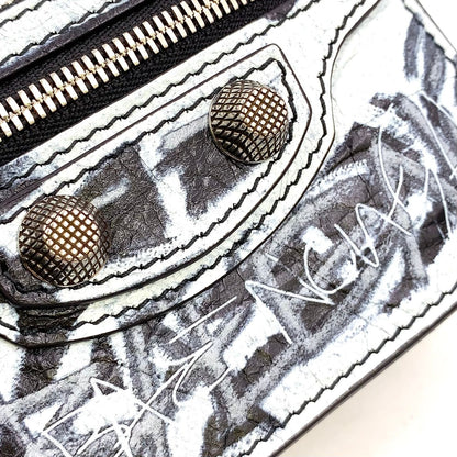 Balenciaga Luca Gor Graffiti Leather Black White Coin Case Silver — view 5