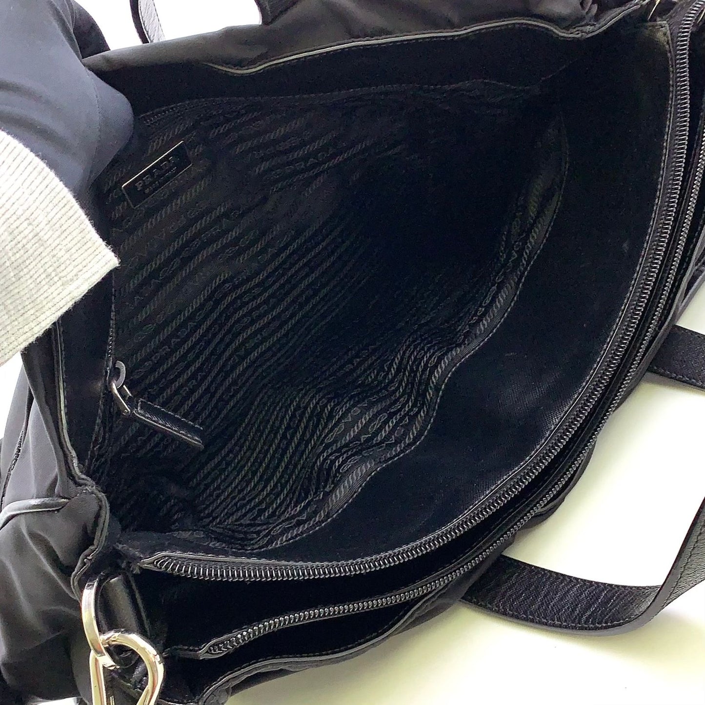 Prada 2-Way Shoulder Leather Nylon Black Handbag Silver — view 3