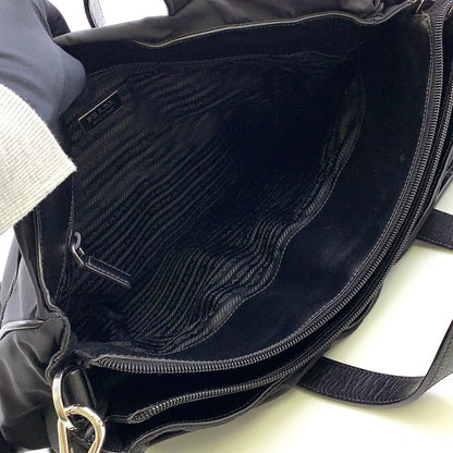 Prada 2-Way Shoulder Leather Nylon Black Handbag Silver — view 3