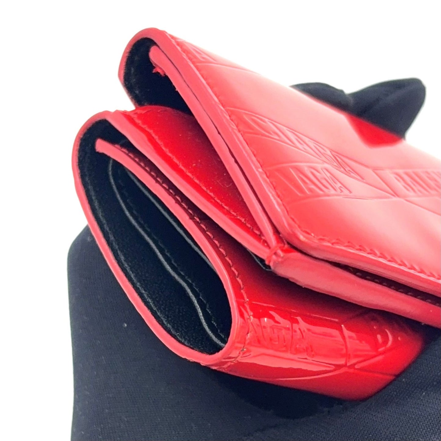Balenciaga Trifold Patent Leather Enamel Red Wallet Silver — view 7