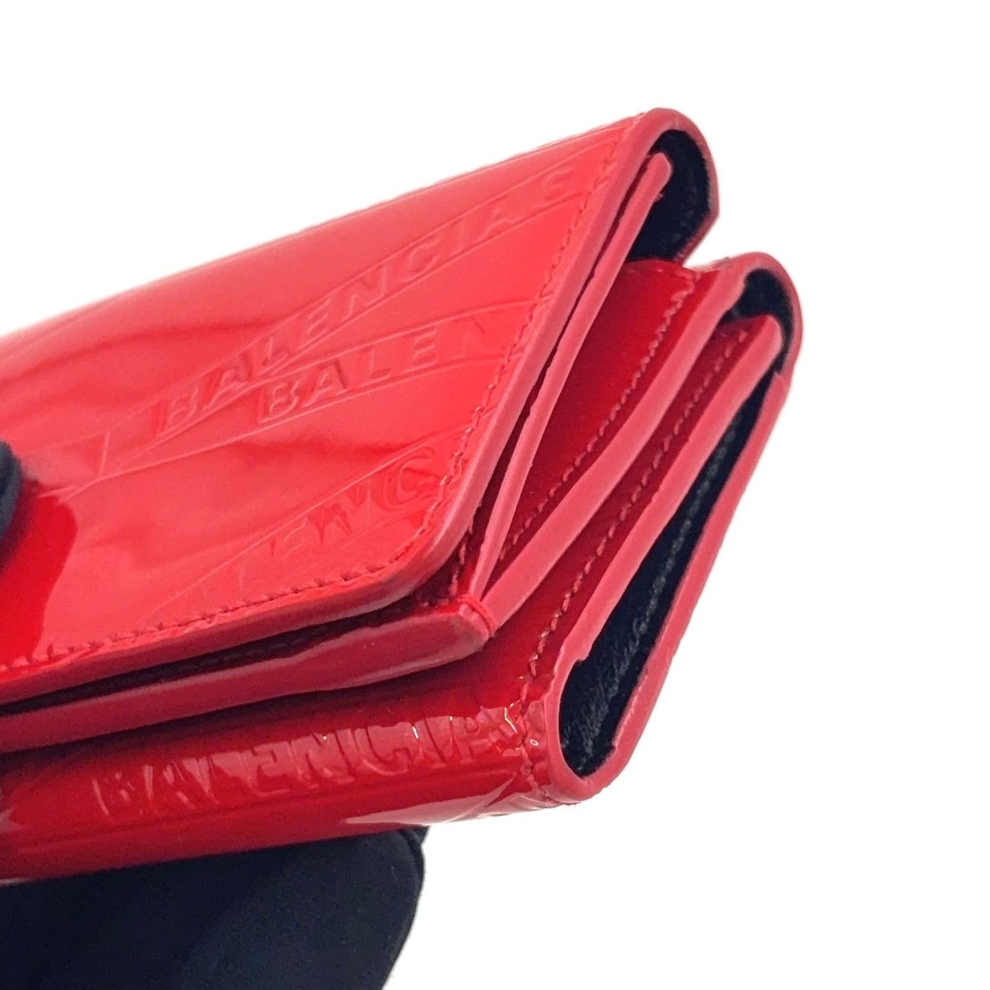 Balenciaga Trifold Patent Leather Enamel Red Wallet Silver — view 6