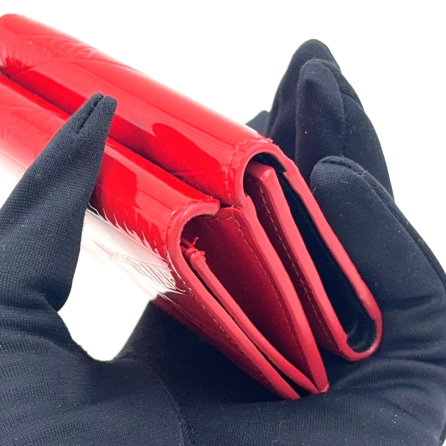 Balenciaga Trifold Patent Leather Enamel Red Wallet Silver — view 8