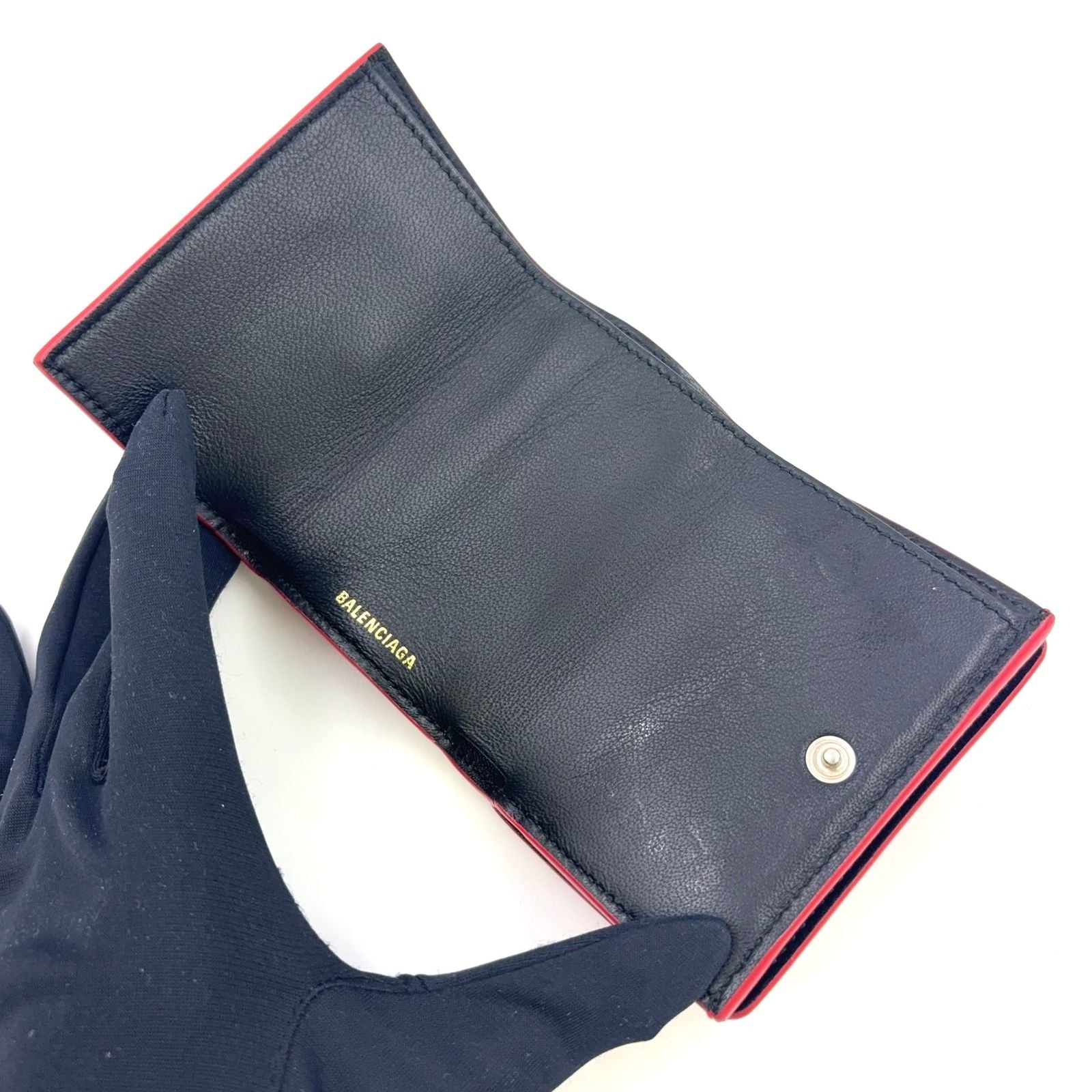 Balenciaga Trifold Patent Leather Enamel Red Wallet Silver — view 3
