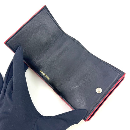 Balenciaga Trifold Patent Leather Enamel Red Wallet Silver — view 3