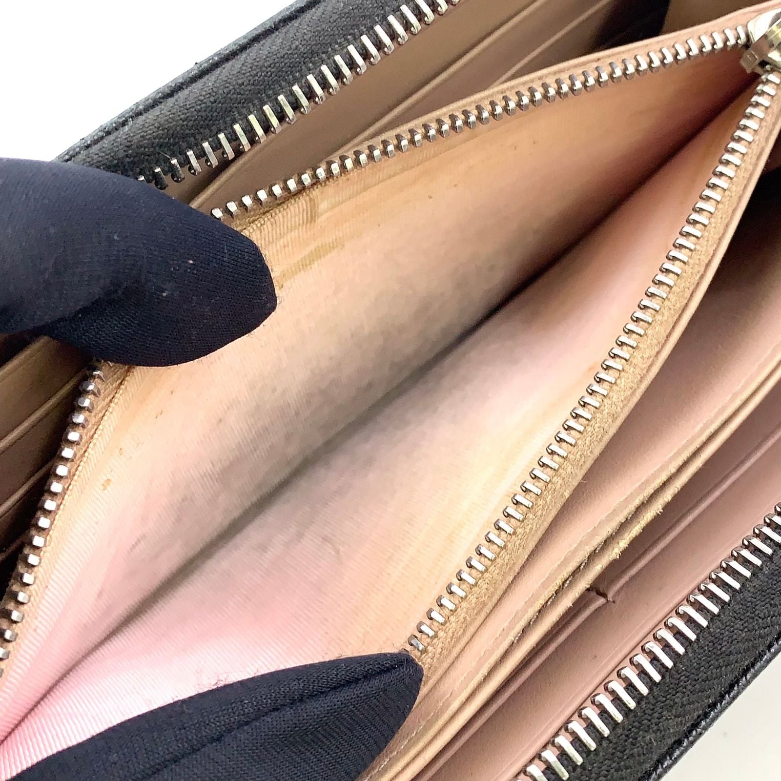 Prada Logo Zip Around Leather Black Wallet Silver — view 8