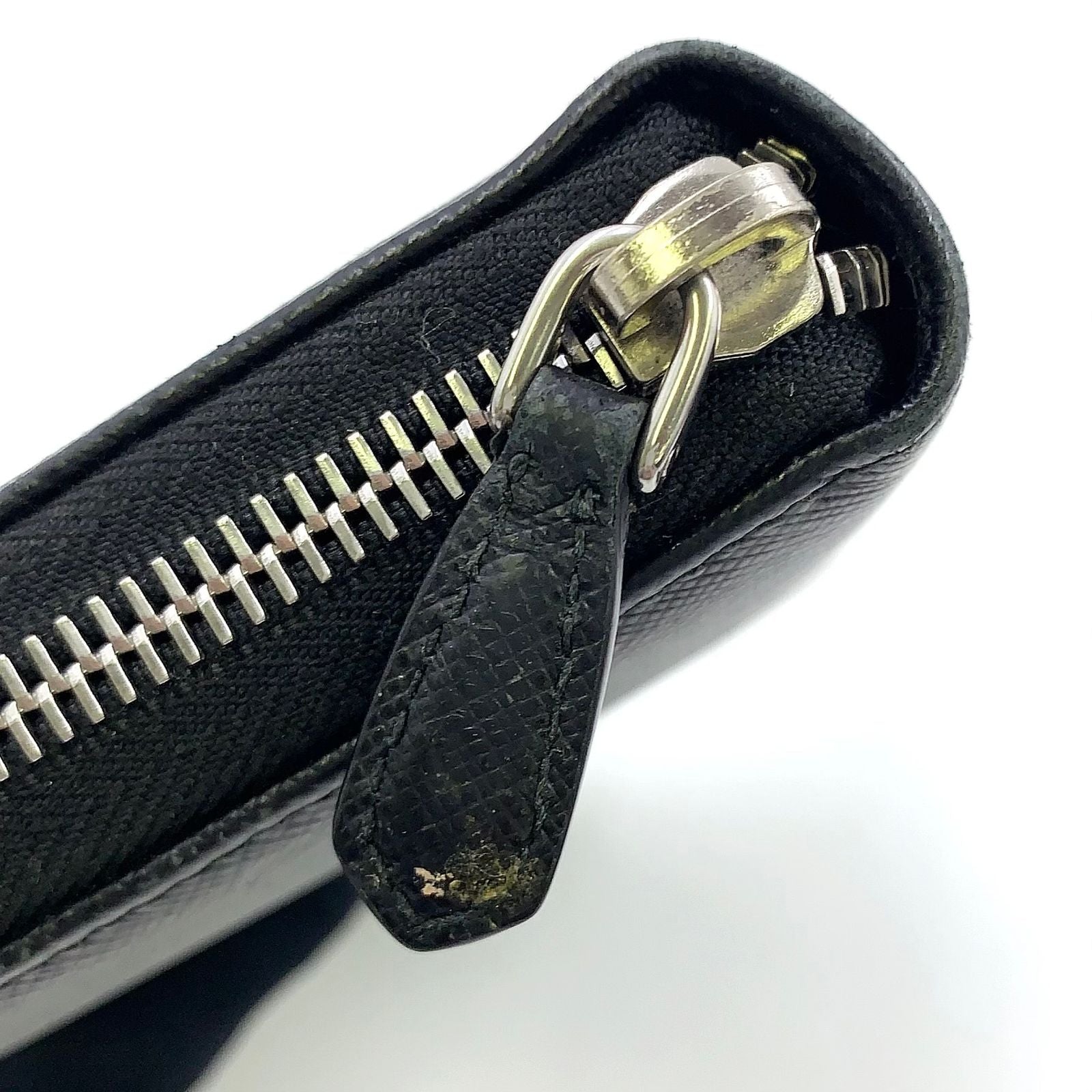 Prada Logo Zip Around Leather Black Wallet Silver — view 7