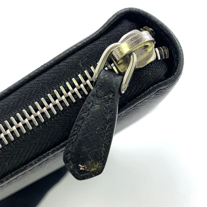 Prada Logo Zip Around Leather Black Wallet Silver — view 7