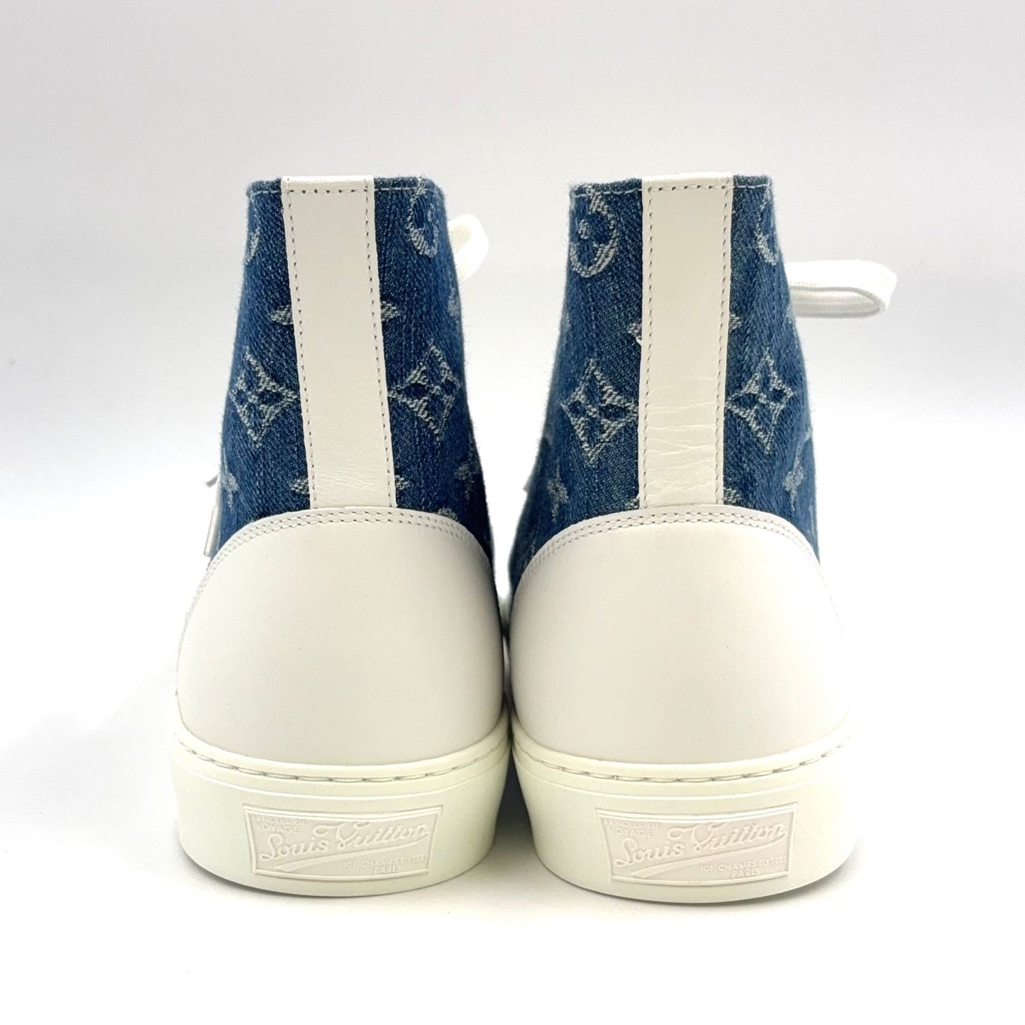 Louis Vuitton Tattoo Line Monogram Denim High Cut Leather Rubber Blue White — view 5