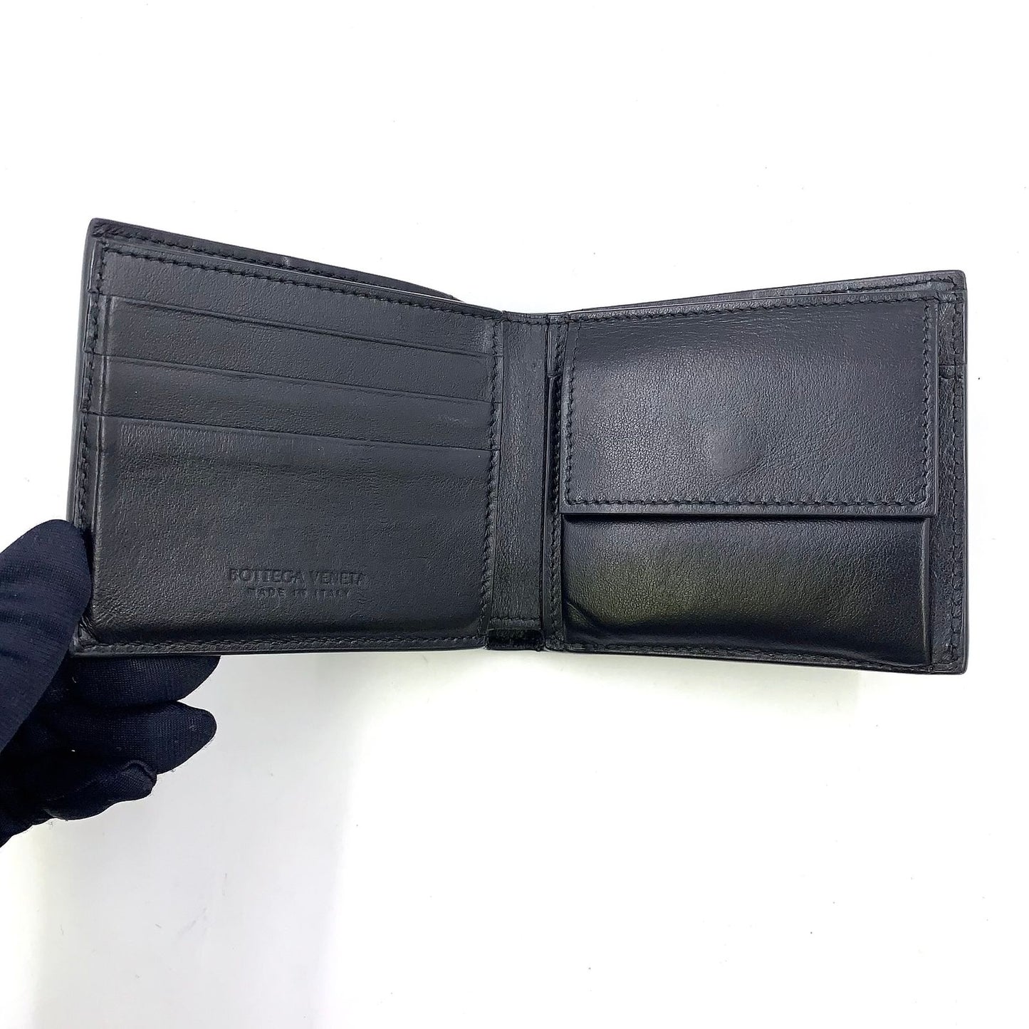Bottega Veneta Cassette with Coin Pass Bifold Leather Black Wallet — view 3