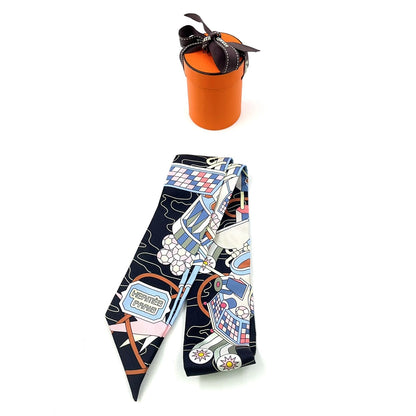 Hermes Twilly Odyssey Silk Black White Scarf — view 7
