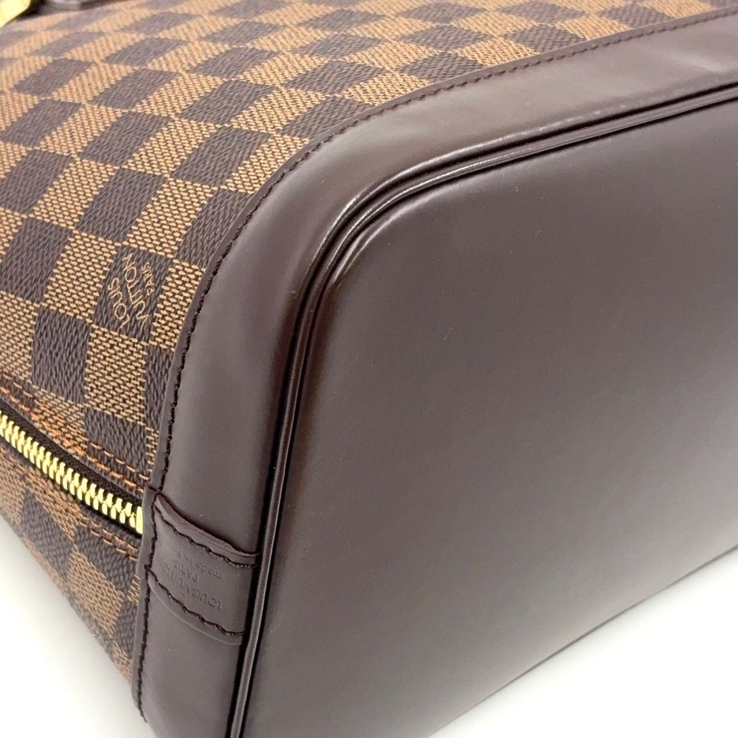 Louis Vuitton Alma PM Damier Ebene Leather Brown Handbag Gold — view 9
