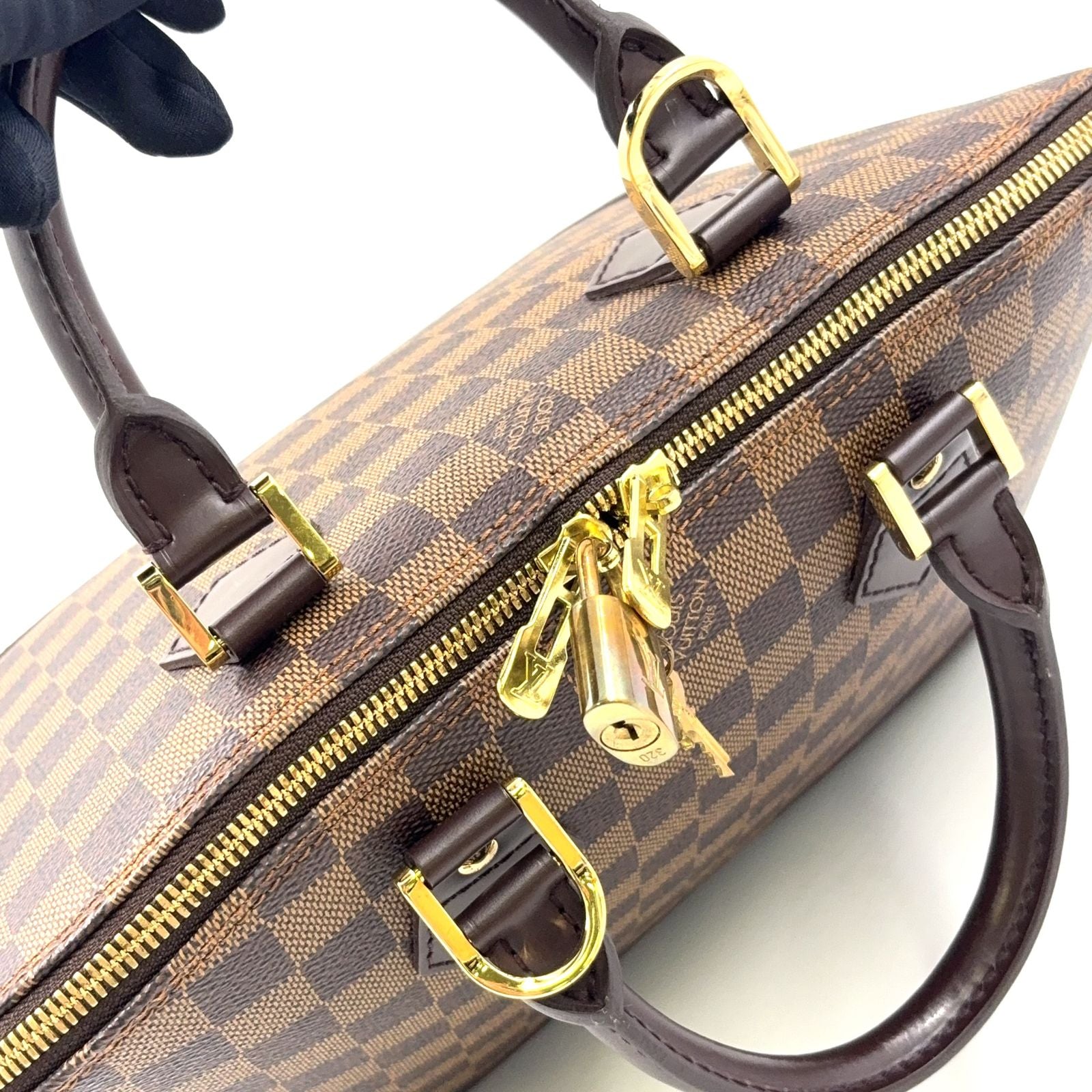 Louis Vuitton Alma PM Damier Ebene Leather Brown Handbag Gold — view 7