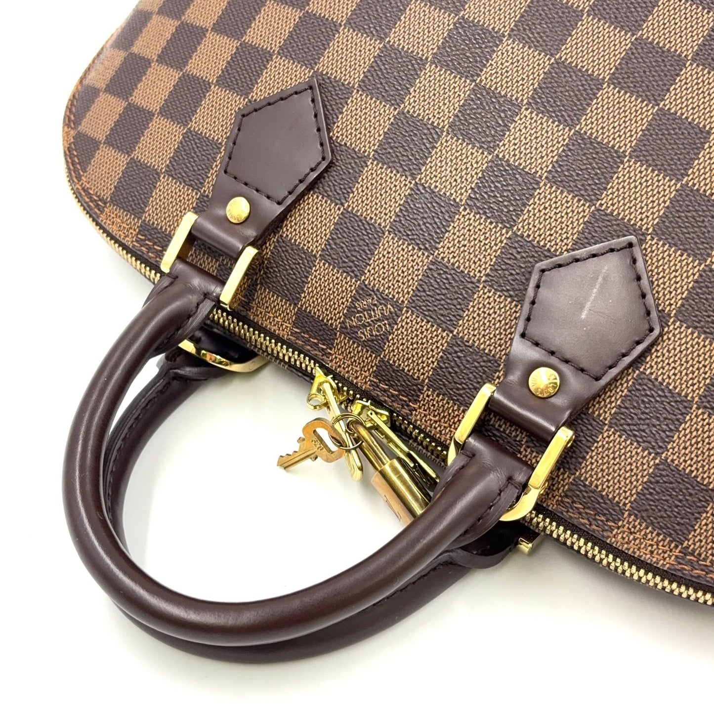 Louis Vuitton Alma PM Damier Ebene Leather Brown Handbag Gold — view 5