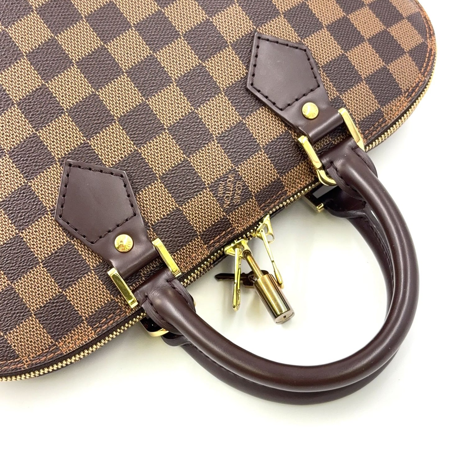 Louis Vuitton Alma PM Damier Ebene Leather Brown Handbag Gold — view 6