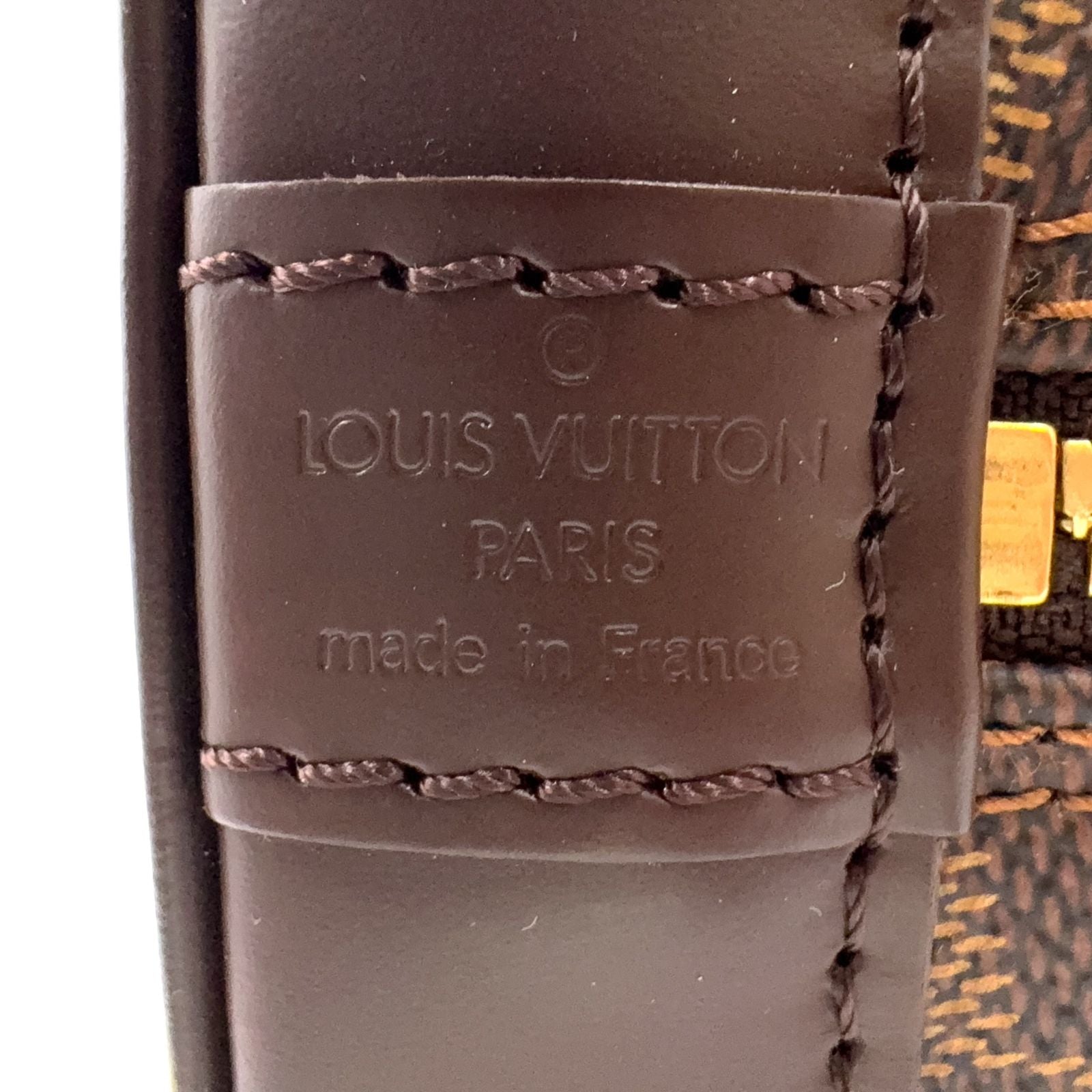 Louis Vuitton Alma PM Damier Ebene Leather Brown Handbag Gold — view 4