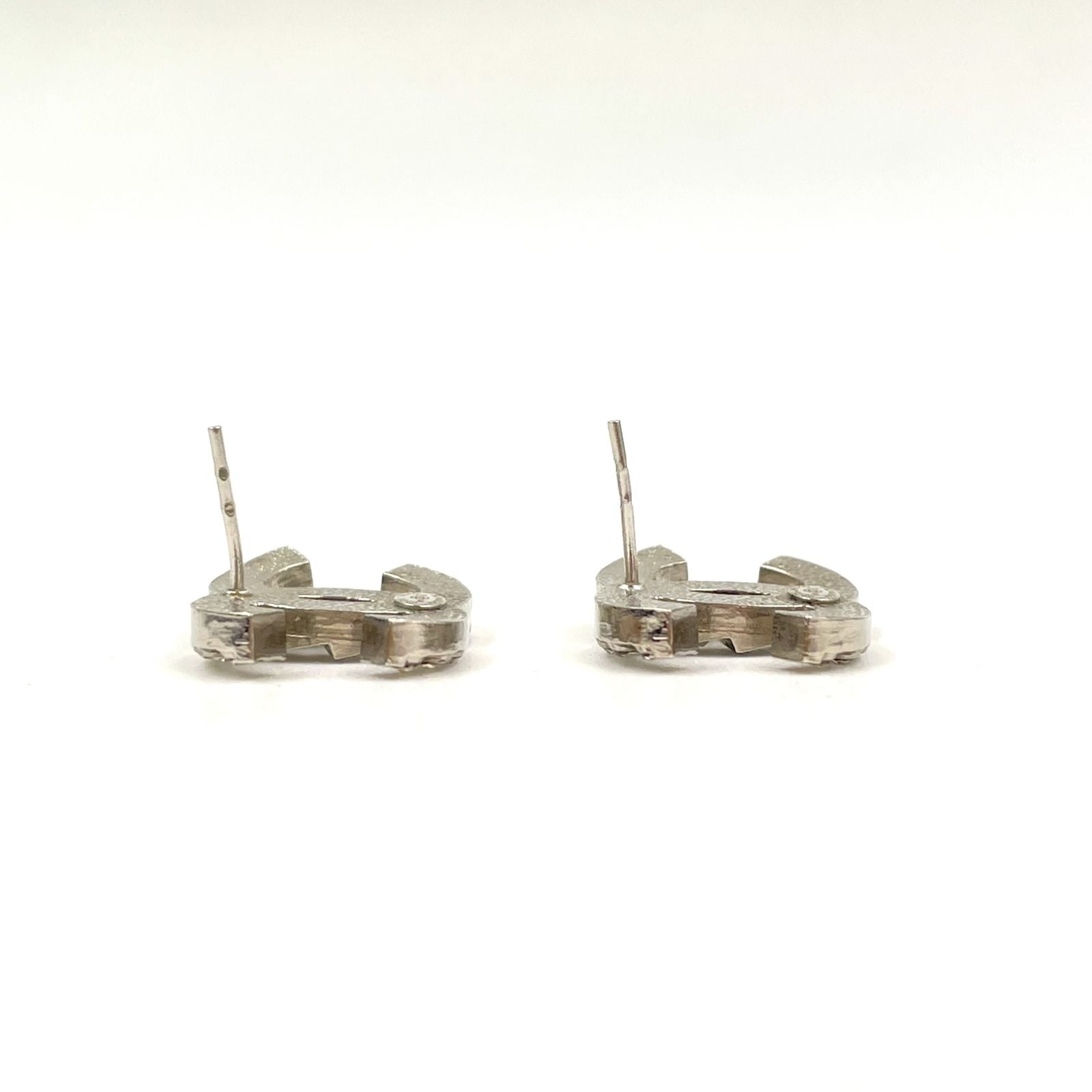Chanel CC Logo Metal Line Stone Silver Earrings — view 8