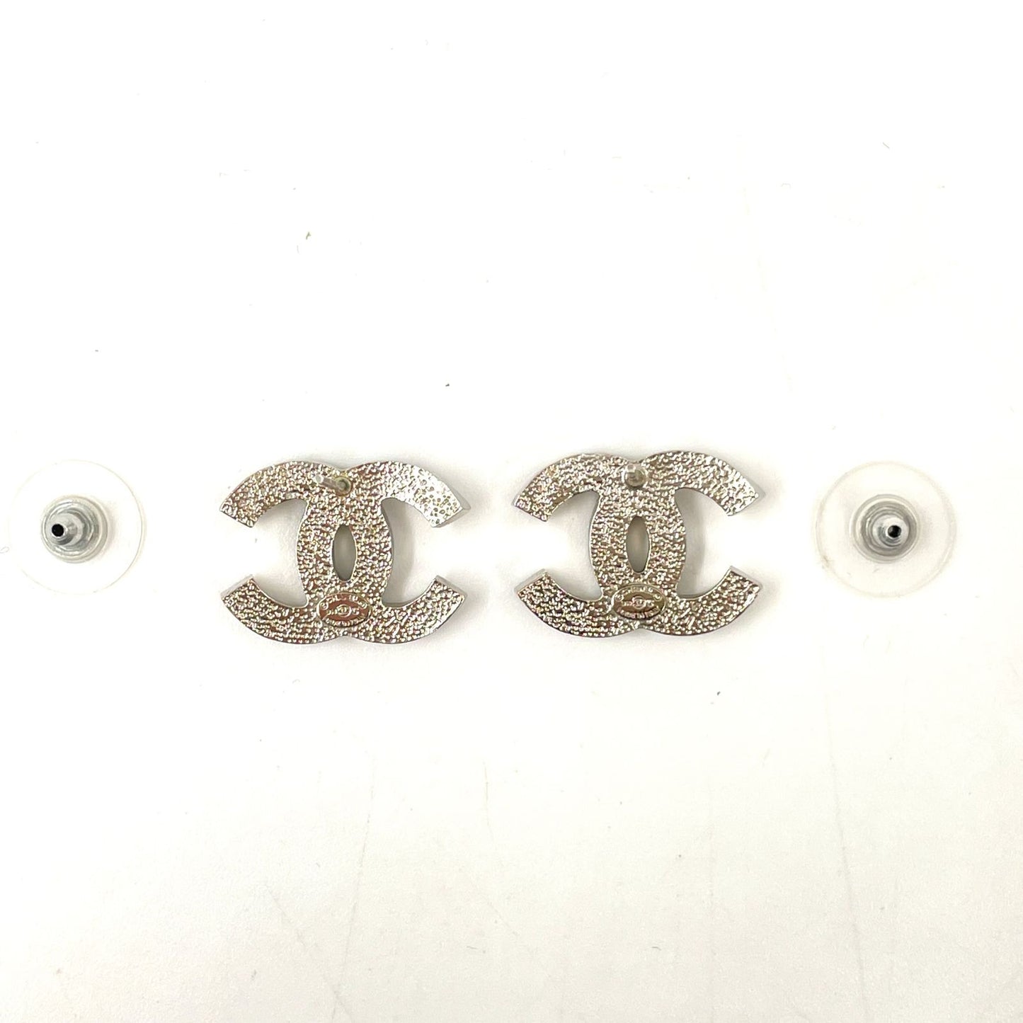 Chanel CC Logo Metal Line Stone Silver Earrings — view 5