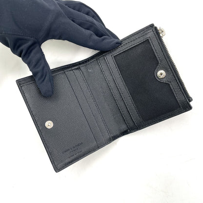 Saint Laurent Paris Zippered Bifold Mini Leather Black Wallet Silver — view 3