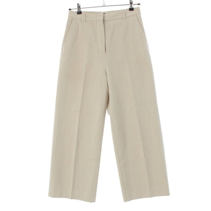 Hermes Cotton Twill Leather Patch Wide Straight Pants Beige
