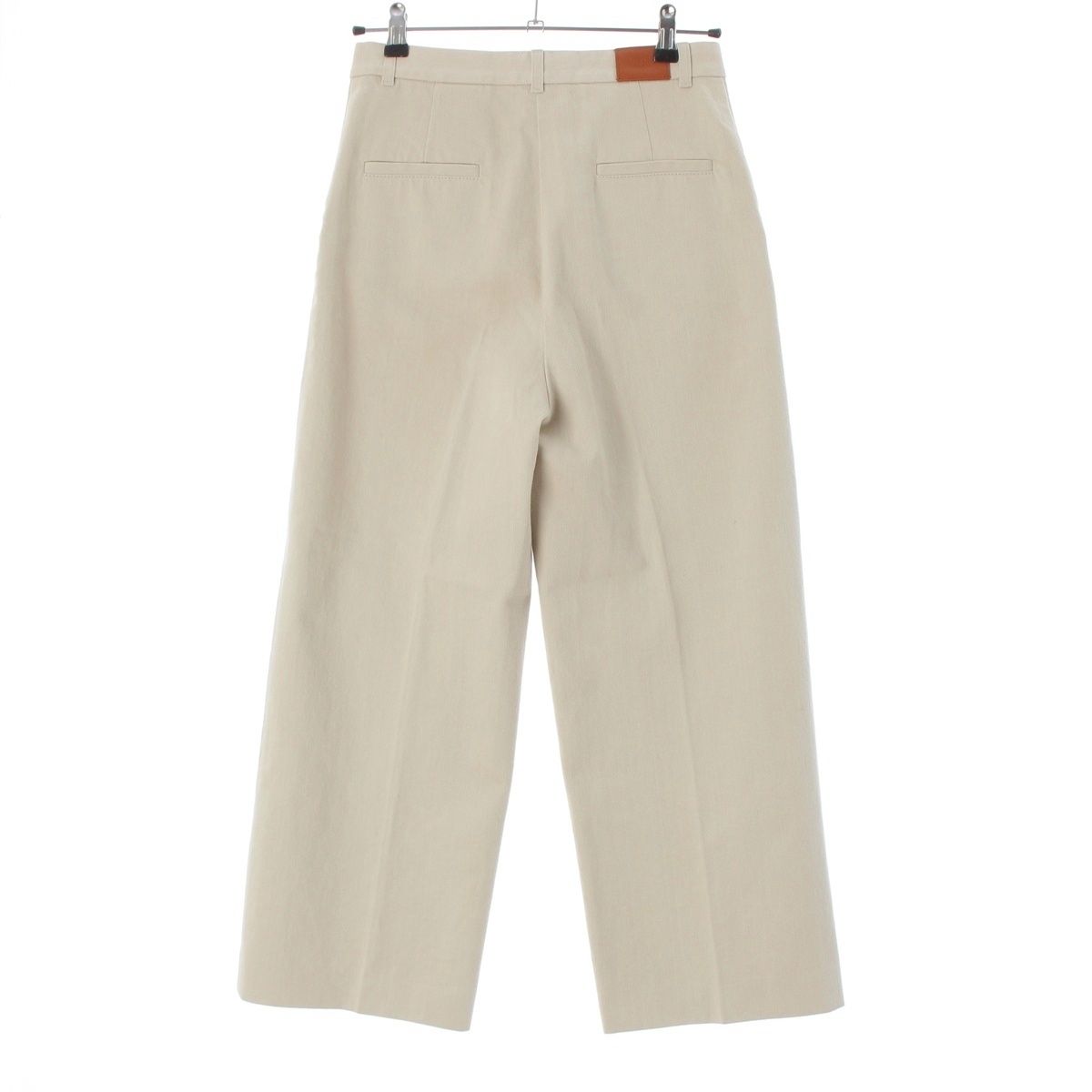 Hermes Cotton Twill Leather Patch Wide Straight Pants Beige — view 2